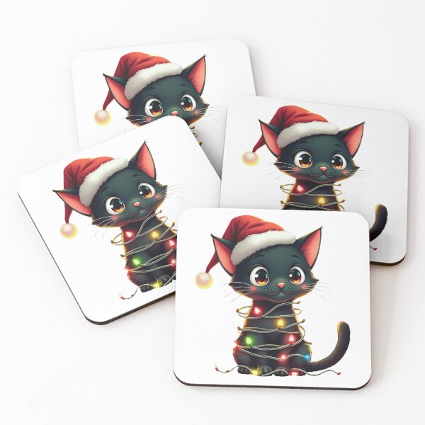 Item preview, Black Cat with LED Garland, Christmas Kitten with Santa Hat, Funny and Festive Gift" designed and sold by OMG Outfits .