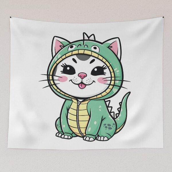 Item preview, Adorable round faced white cats with bright  disguised as a dinosaur designed and sold by Ammar Studio.