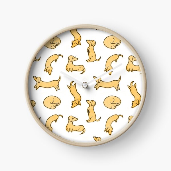 Miniature Dachshund / Sausage Dog Illustrated Yellow Pattern Clock