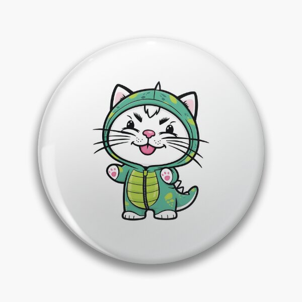 Item preview, white cat Happy Adorable round faced  -  with bright  disguised as a dinosaur designed and sold by Ammar Studio.