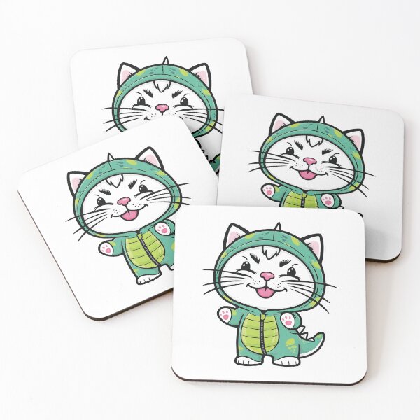 Item preview, white cat Happy Adorable round faced  -  with bright  disguised as a dinosaur designed and sold by Ammar Studio.