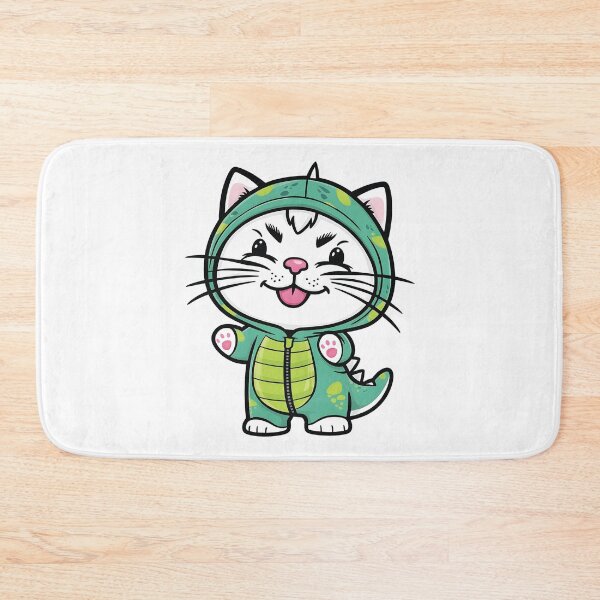 Item preview, white cat Happy Adorable round faced  -  with bright  disguised as a dinosaur designed and sold by Ammar Studio.