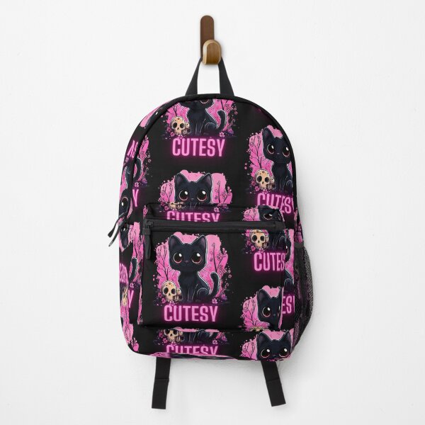 Item preview, Cutesy Pastel Goth Black Cat With Cherry Blossom & Skulls designed and sold by KawaiiMotto.
