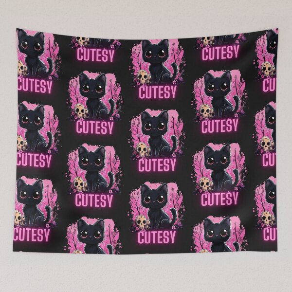 Item preview, Cutesy Pastel Goth Black Cat With Cherry Blossom & Skulls designed and sold by KawaiiMotto.
