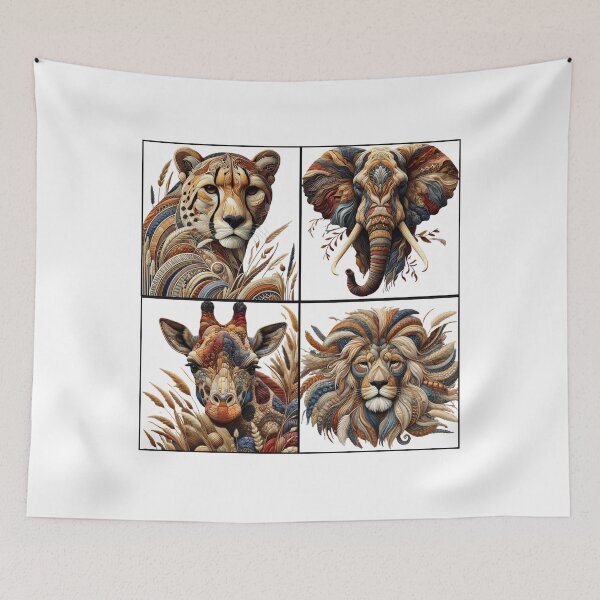 Item preview, Earth-Toned Safari Animals Tee Shirt Design - Lion, Elephant, Cheetah, and Giraffe Art" designed and sold by BlankCanvasHaHa.
