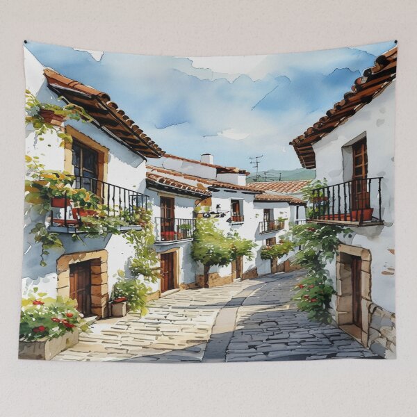 Item preview, Charming Small Historic Town Illustration – Cozy Vintage Houses Art Print & Home Decor designed and sold by PNG PAPER STUDIO.