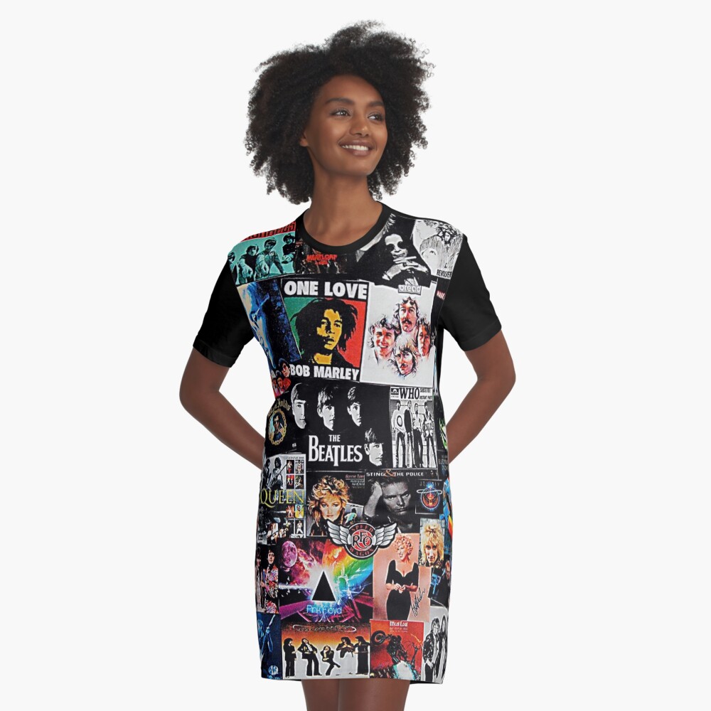 Rock Collage Graphic T-Shirt Dress