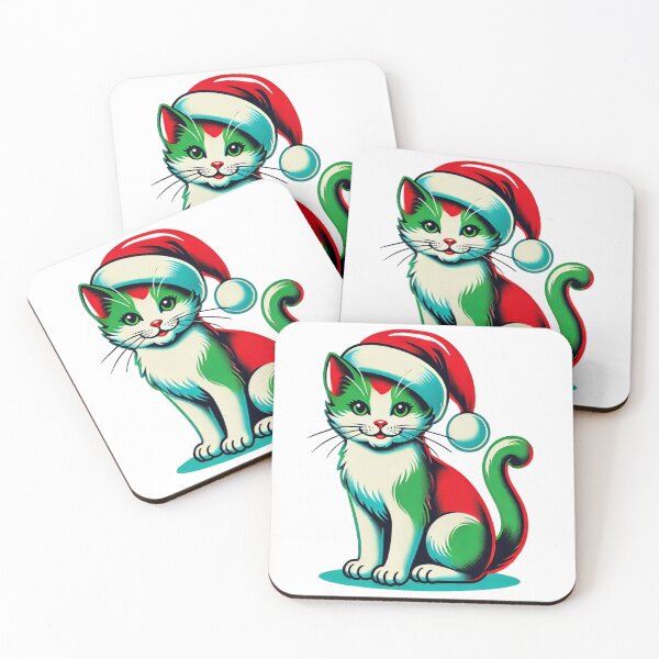 Item preview, Festive Retro Christmas Cat in Santa Hat designed and sold by takeng07.