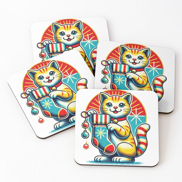 Item preview, Retro Christmas Cat with Festive Stocking designed and sold by takeng07.