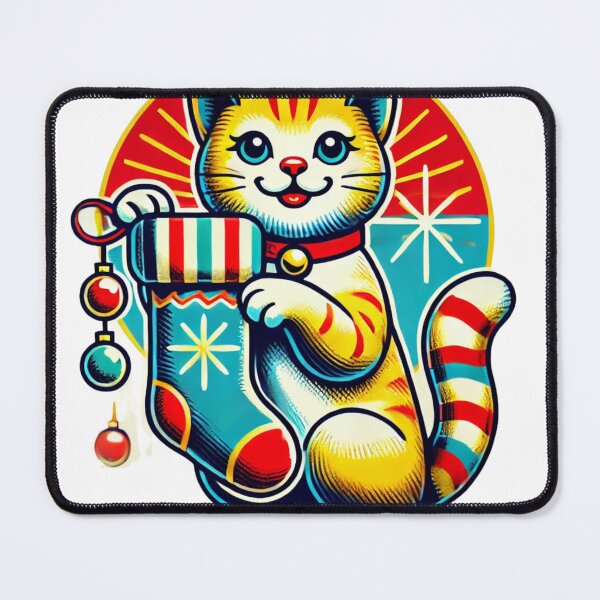 Item preview, Retro Christmas Cat with Festive Stocking designed and sold by takeng07.