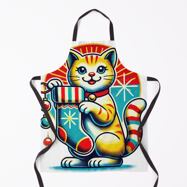 Item preview, Retro Christmas Cat with Festive Stocking designed and sold by takeng07.
