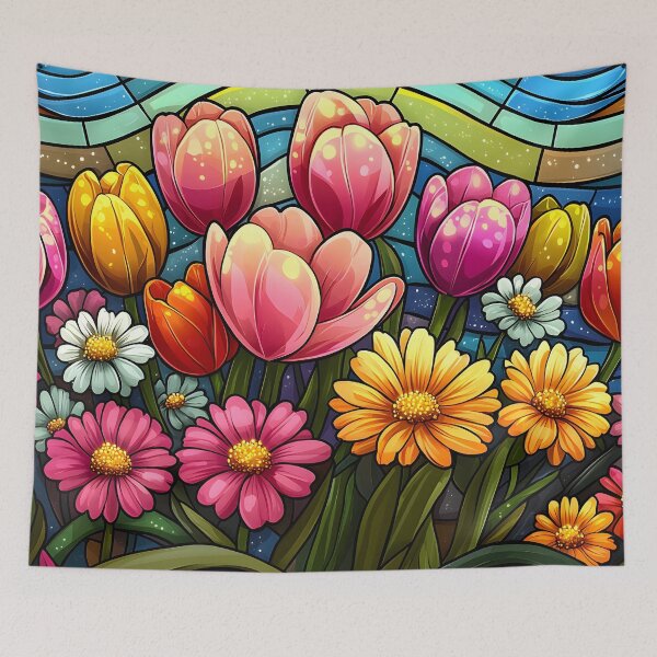 Item preview, Stained Glass of Tulips Under a Magical Night designed and sold by Cozirlax.