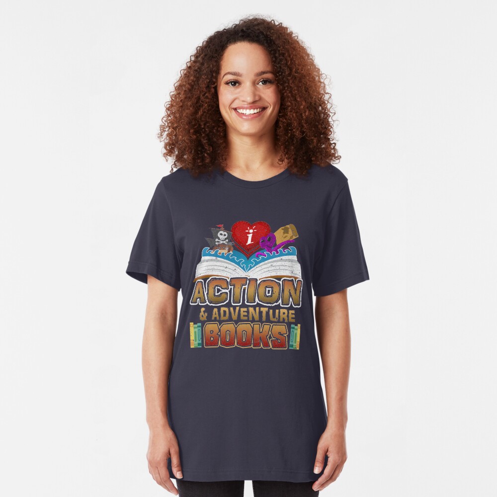 I Love Action & Adventure Books Slim Fit T-Shirt
