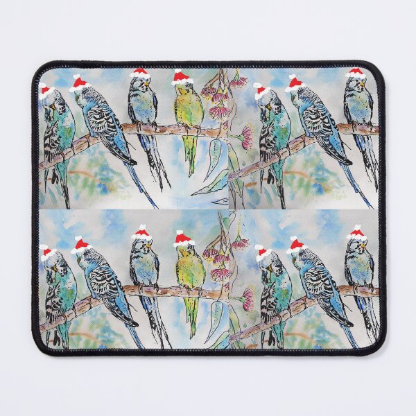 Item preview, Christmas Budgies Budgerigars Sitting on A Branch Watercolor Painting designed and sold by Sarah  Rajkotwala.