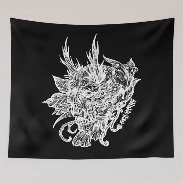 Item preview, white japanese demon skull designed and sold by UrielCalavera.