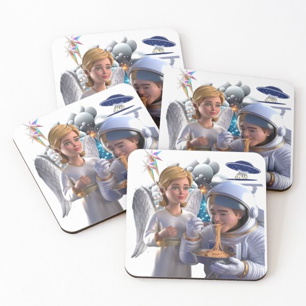 Item preview, Heavenly Angel with Astronaut eating spaghetti in Space designed and sold by DivineHaven.