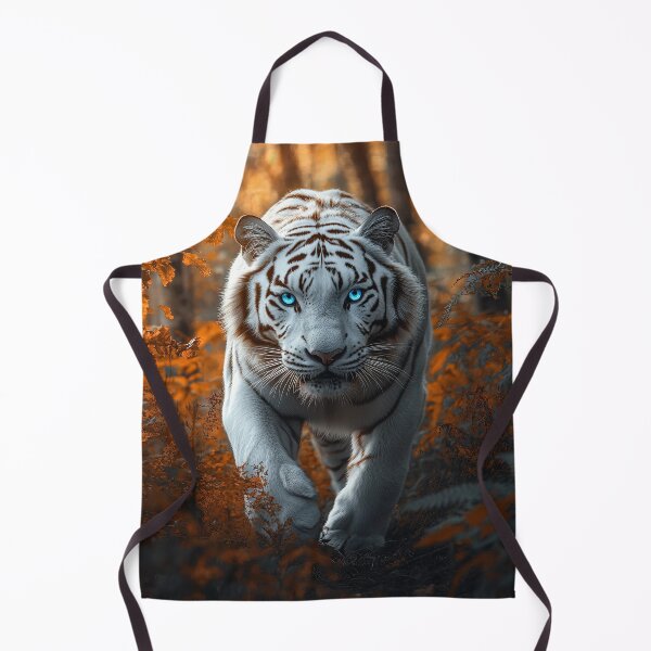 Item preview, White tiger with blue eyes moving slowly in Autumn forest - Wildlife photo designed and sold by TheArtistOf2022.