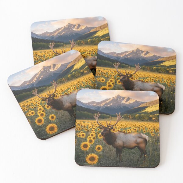 Item preview, Majestic elk standing in field of sunflowers - Wildlife photo designed and sold by TheArtistOf2022.
