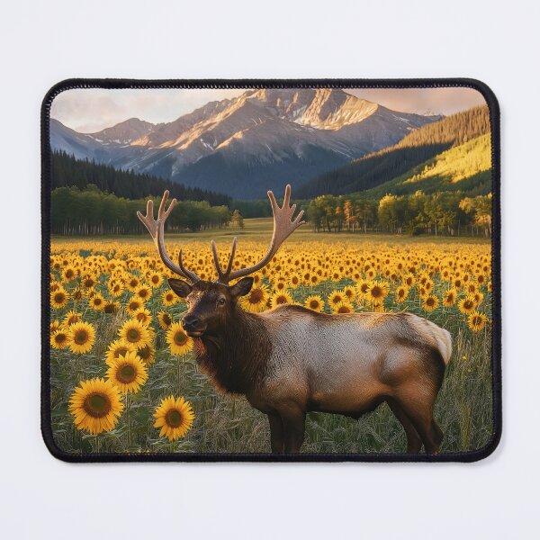 Item preview, Majestic elk standing in field of sunflowers - Wildlife photo designed and sold by TheArtistOf2022.