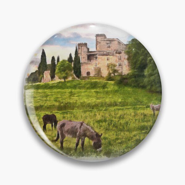 Item preview, Lourmarin, Provence, France. Landscape with the ancient castle and the grazing donkeys. Watercolor painting designed and sold by Ermes.S.
