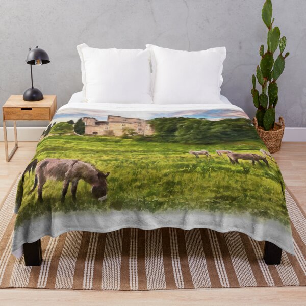 Item preview, Lourmarin, Provence, France. Landscape with the ancient castle and the grazing donkeys. Watercolor painting designed and sold by Ermes.S.