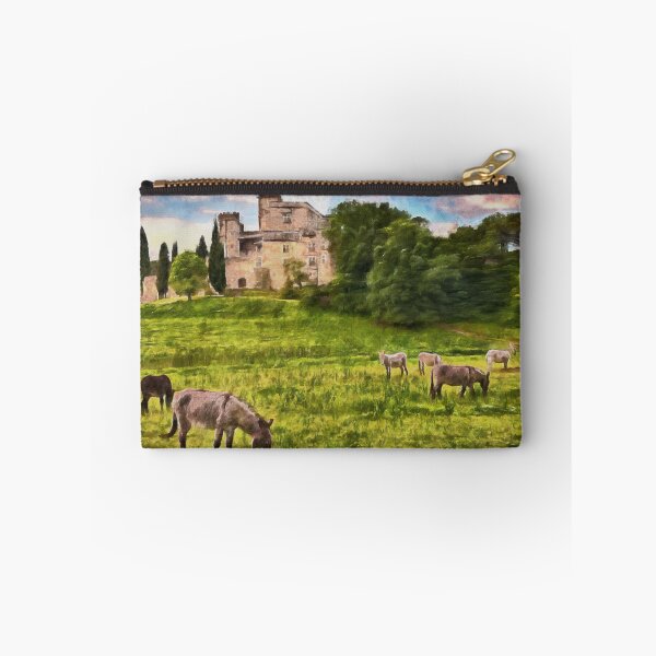 Item preview, Lourmarin, Provence, France. Landscape with the ancient castle and the grazing donkeys. Watercolor painting designed and sold by Ermes.S.