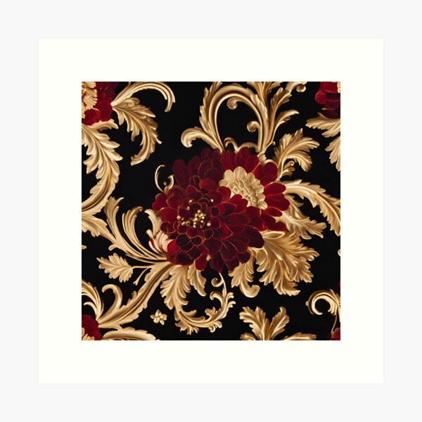 Aperçu de l'œuvre Motif floral baroque doré créée et vendue par VintagePrintsRO.