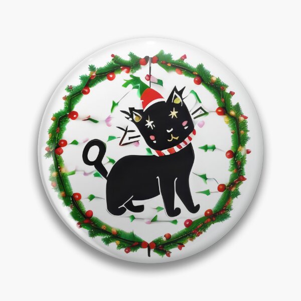 Item preview, Christmas Black Cat with Santa Hat and Festive Wreath designed and sold by Cherry-Cat.