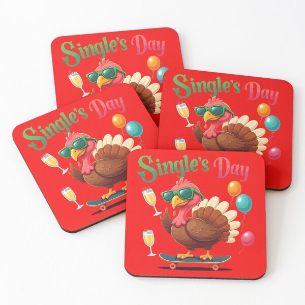 Item preview, Turkey Party on Single's Day – Sparkling Bubble Glasses, Skateboarding, and Red Background! designed and sold by maritas22.