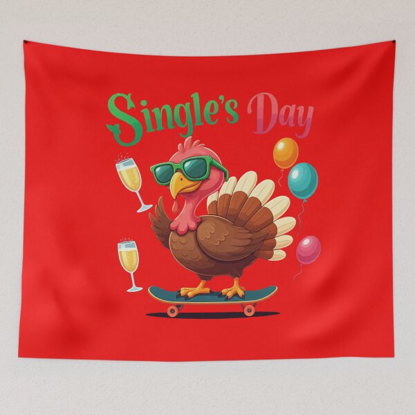 Item preview, Turkey Party on Single's Day – Sparkling Bubble Glasses, Skateboarding, and Red Background! designed and sold by maritas22.