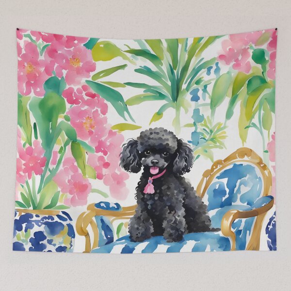 Item preview, Preppy Black Poodle on a blue chair designed and sold by SophieClimaArt.