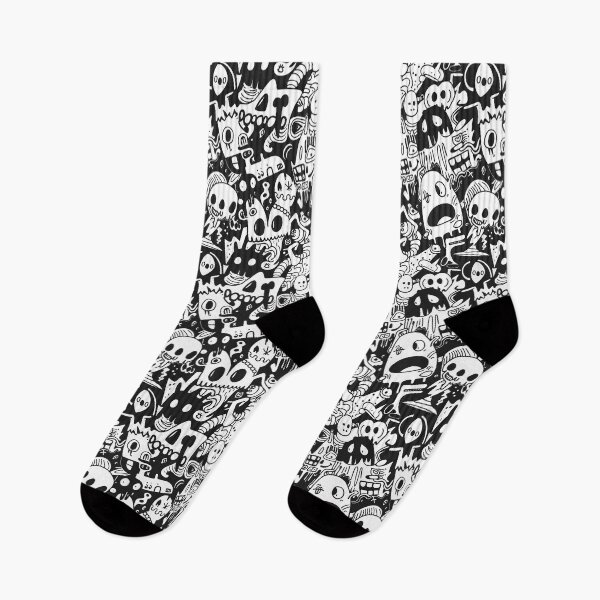 Item preview, Black and White Comic Doodle Skulls Pattern for Skull Lover designed and sold by Ikaroots.
