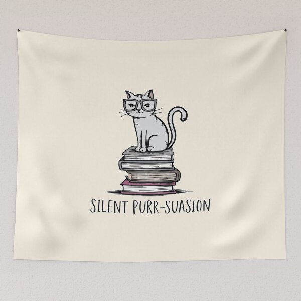Item preview, Silent Purr-suasion Cat with Books Illustration designed and sold by Dream-Fab.