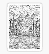 Ink Drawing Mountain Landscape Sticker