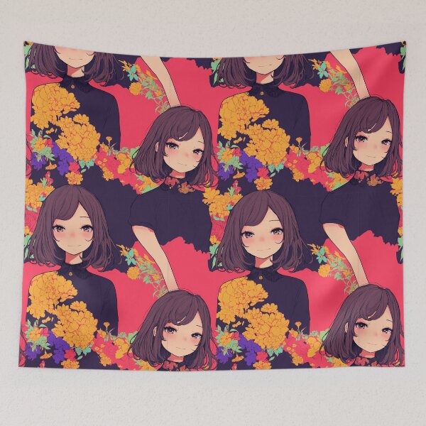 Item preview, Vibrant Floral Anime Girl Expressions by AI designed and sold by DigitAIShop.