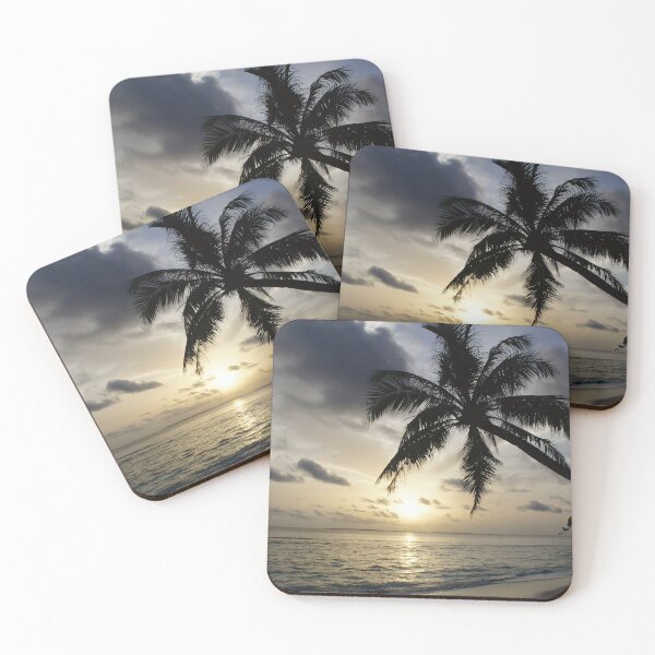 Item preview, Silhouetted Palm Tree at Peaceful Tropical Sunset Shore designed and sold by NatureUnleashed.