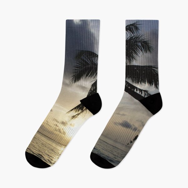 Item preview, Silhouetted Palm Tree at Peaceful Tropical Sunset Shore designed and sold by NatureUnleashed.