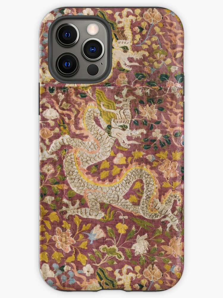 ORIENTAL DRAGONS AND FLOWERS Purple Yellow White Antique Floral