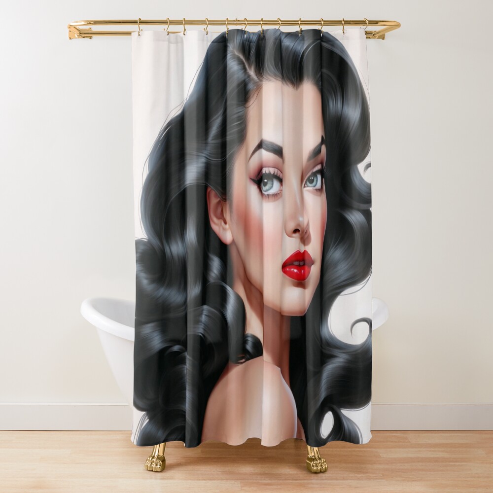 Vintage Glamour Portrait Featuring A Striking Timeless Hollywood Beauty AI Concept Art by Xzendor7 3 Vintage Glamour Portrait Featuring A Striking Timeless Hollywood Beauty Captivating AI Concept Art by Xzendor7 Decorative Art Print Shower Curtain