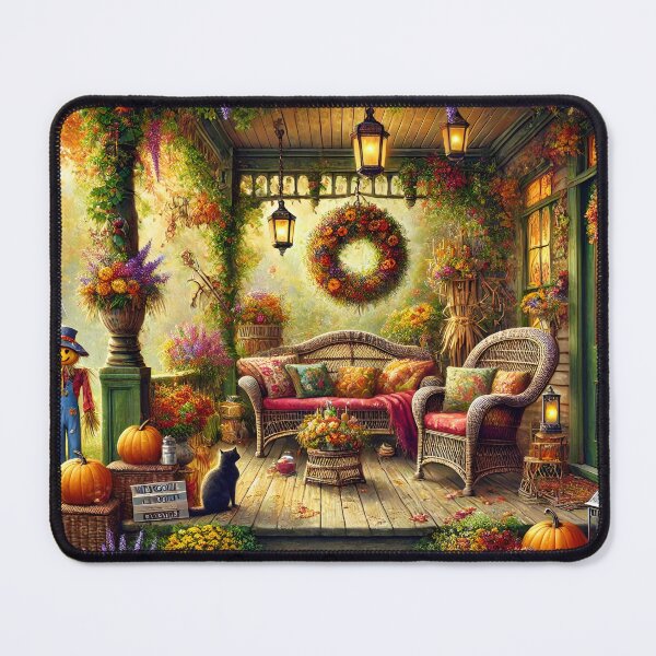 Item preview, Cozy Autumn Porch Fall Decor Scene with Pumpkins designed and sold by NancyzKreations.