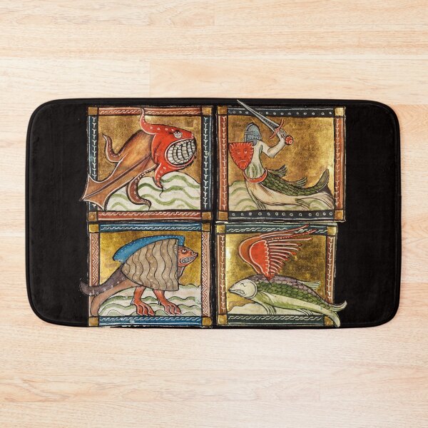 Item preview, MEDIEVAL BESTIARY,SEA MONSTERS  Gold Red Blue Antique Miniatures designed and sold by BulganLumini.