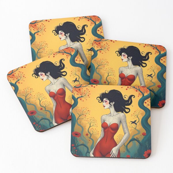 Item preview, Scarlet Enchantress in Blooming Twilight: Mystical Fantasy Art of a Red-Garbed Muse in an Enchanted Forest designed and sold by marvinismyname.