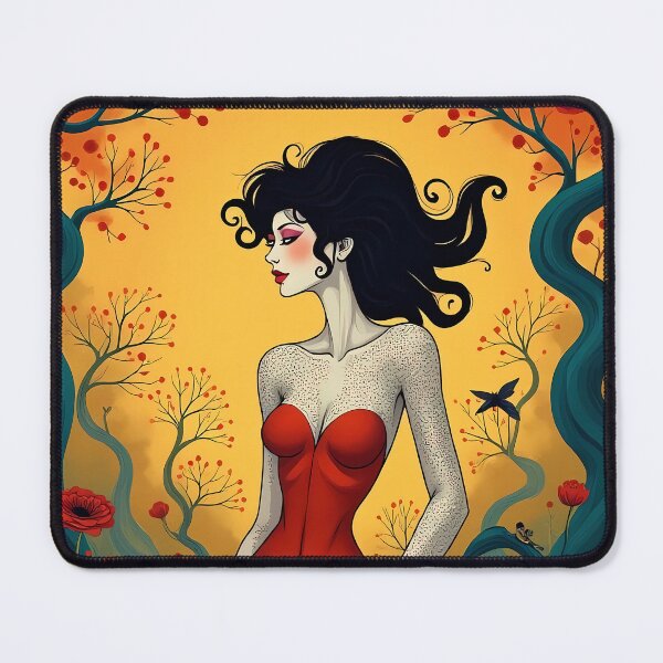 Item preview, Scarlet Enchantress in Blooming Twilight: Mystical Fantasy Art of a Red-Garbed Muse in an Enchanted Forest designed and sold by marvinismyname.
