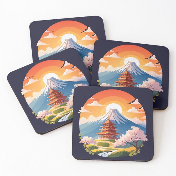 Item preview, Sunset Over Mount Fuji and Pagoda designed and sold by livvestudio.