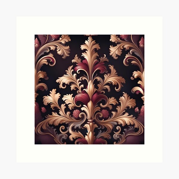 Aperçu de l'œuvre Motif floral baroque bordeaux créée et vendue par VintagePrintsRO.