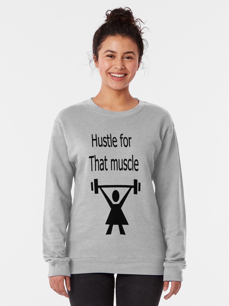 Alternate view of Hustle for that muscle in black and blue Pullover Sweatshirt