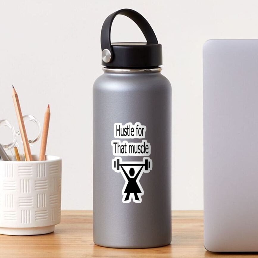 Hustle for that muscle in black and blue Sticker