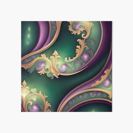 Aperçu de l'œuvre Motif floral baroque vert et violet créée et vendue par VintagePrintsRO.