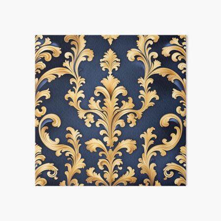 Aperçu de l'œuvre Motif floral baroque bleu marine et doré créée et vendue par VintagePrintsRO.
