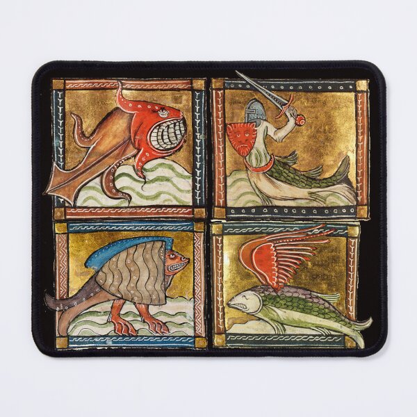Item preview, MEDIEVAL BESTIARY,SEA MONSTERS  Gold Red Blue Antique Miniatures designed and sold by BulganLumini.